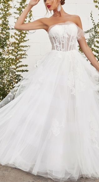 New long  Off white strapless ball gown wedding gown bridal dress - Picture 2 of 7